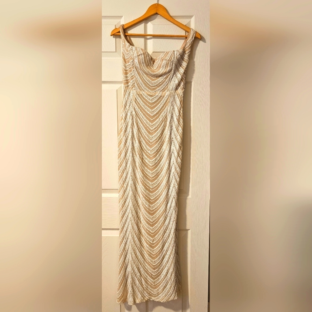 White and nude sequin night dress petite